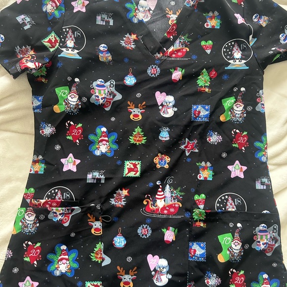 Tops - Festive Black Scrub Top with Holiday Print